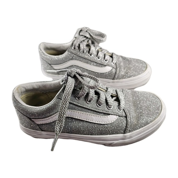 Vans Old Skool Glitter Sparkle Silver Lace Up Low Top Sneakers Kids Size 3 - Picture 2 of 11